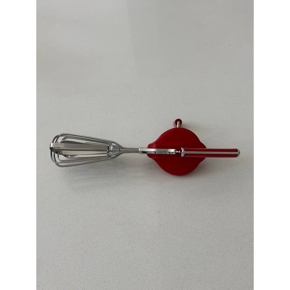 Vintage Maynard Speed Mixer Hand Crank Egg Beater Red Stainless Steel USA Made